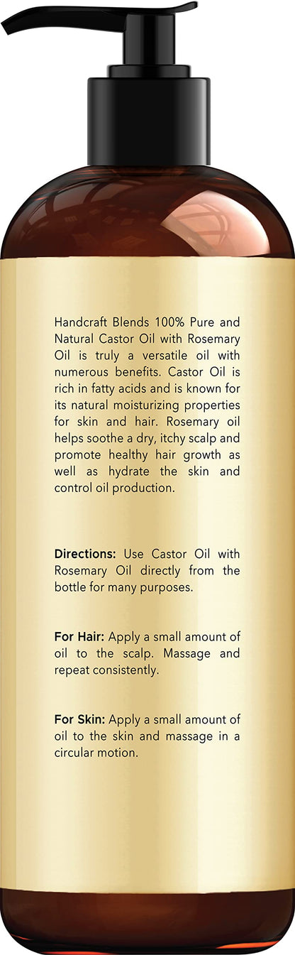 Handcraft Blends Castor Oil with Rosemary Oil for Hair Growth, Eyelashes, Eyebrows
