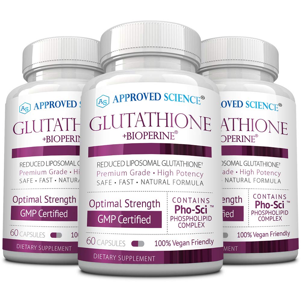 Approved Science® Glutathione - Glutathione 500 mg - Phospholipid Complex, Vitamin C, Bioperine - Top Antioxidant to Help Neutralize Free Radical - Vegan Friendly - 60 Capsules - 1 Bottle