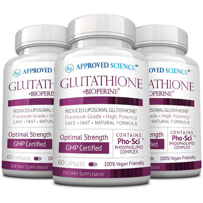 Approved Science® Glutathione - Glutathione 500 mg - Phospholipid Complex, Vitamin C, Bioperine - Top Antioxidant to Help Neutralize Free Radical - Vegan Friendly - 60 Capsules - 1 Bottle