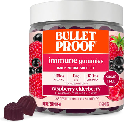 Bulletproof Sugar-Free Raspberry Elderberry Immune Gummies, 60 Count, Keto Supplement for Immune Support