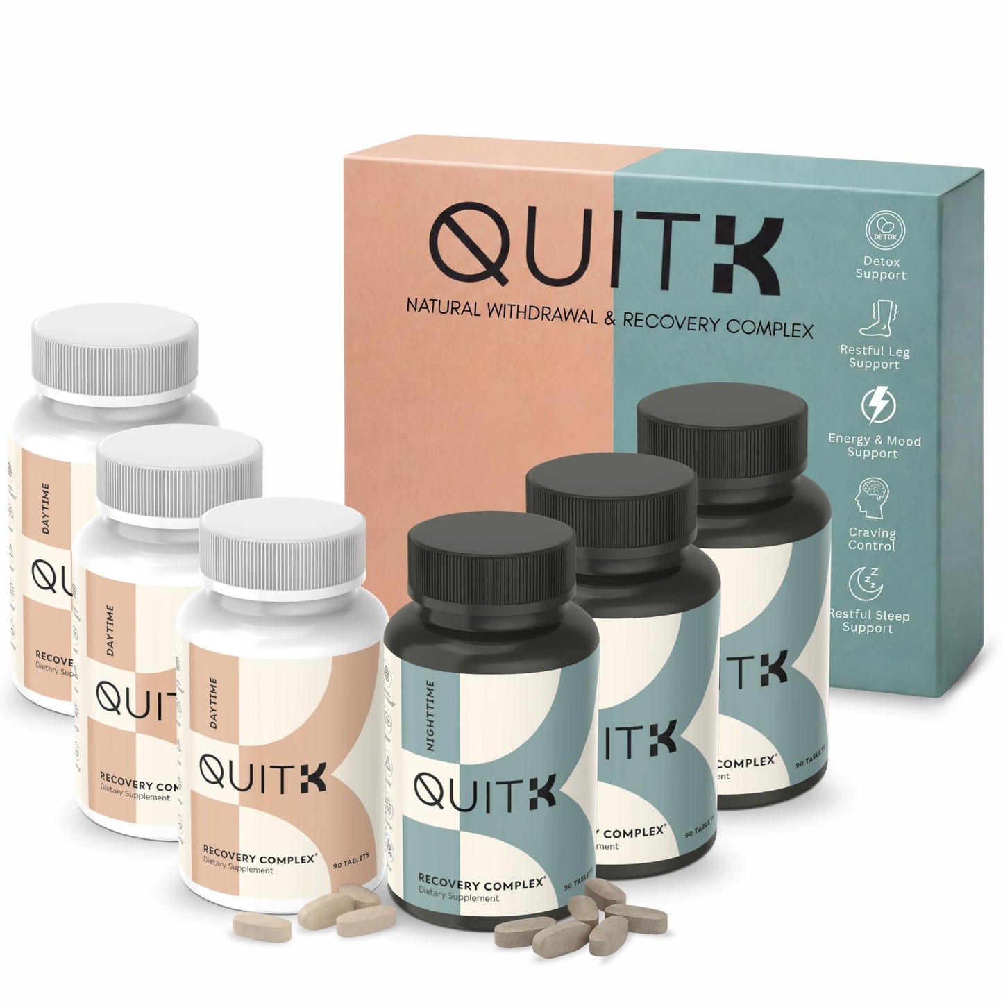 Withdrawal and Detox Support – QuitK Recovery Complex – Sleep, Energy, Stress, Mood, & Craving Support – Daily Supplement - Magnesium Glycinate, Ashwagandha, GABA, L-Theanine, Agmatine & More