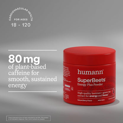 HumanN SuperBeets Energy Plus with Grape Seed Extract - Beet Root Powder, Green Tea Extract, Caffeine, Vitamin C, Non-GMO, 5.87oz