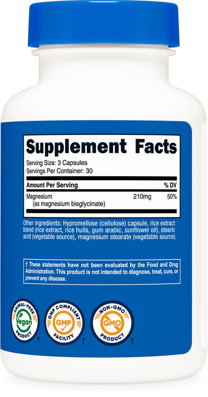 Nutricost Magnesium Glycinate Capsules, 180 Capsules, 210mg | Gentle Absorption, Magnesium Glycinate Supplement