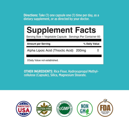 Basic Brands Nerves Alpha Lipoic Acid, 200 mg 1 Pack | Antioxidant, Immune Support, Eye Health Support, Heart Health Support, Nerve Health