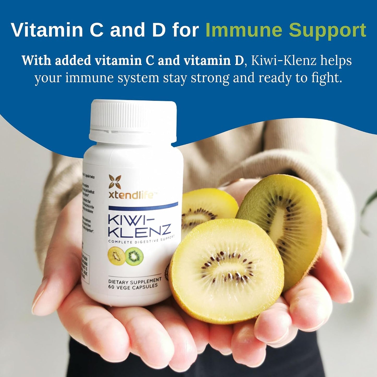 Xtendlife Kiwi-Klenz Digestive and Gut Support Supplement for Bloating, Gas, and Indigestion - Natural Prebiotic with Health Enzymes - 30 Day Supply