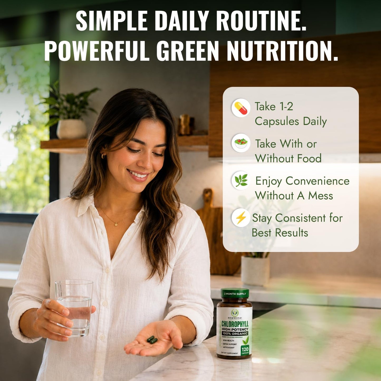Chlorophyll Capsules 350mg – High Potency Sodium Copper Chlorophyllin Supplement for Internal Freshness, Detox, Digestion, Immune & Skin Health – Easy to Swallow – Made in USA – 120 Vegan Cap