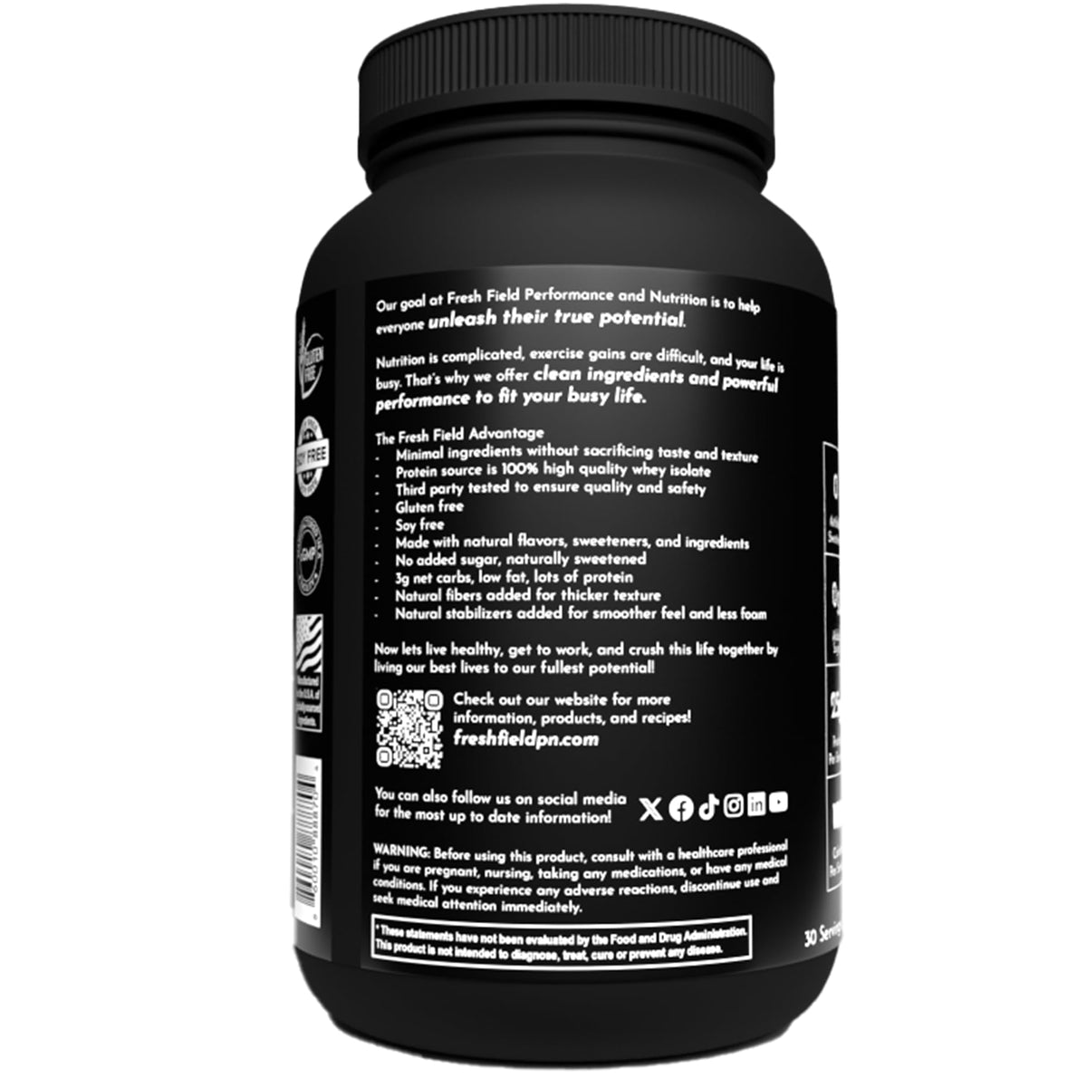 Fresh Field Performance and Nutrition, 30 Servings, 100% Whey Protein Isolate, 25g Protein