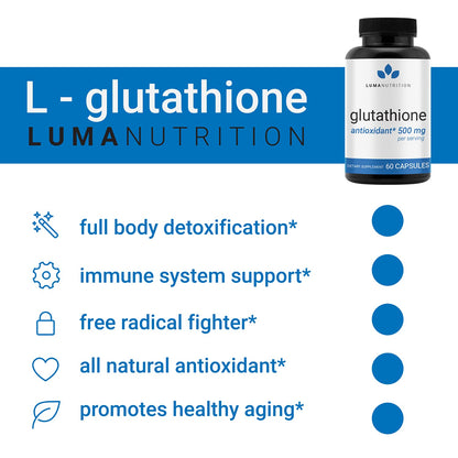 Premium Glutathione - Reduced Glutathione 500mg - Glutathione Supplement - L-Glutathione