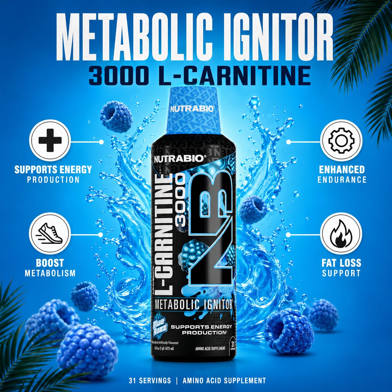 NutraBio – L-Carnitine Liquid Shots – 3000mg, (Green Apple) – 10mg of Vitamin B-5 – Zero Carbs & Sugars – Energy Production – Muscle Recovery
