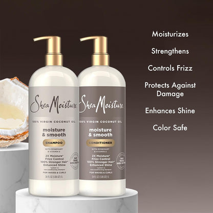 SheaMoisture Shampoo & Conditioner Set, Moisture & Smooth, 34 Oz Ea | Gentle Moisture for Curly Hair, Wavy Styles | Hair Strengthening Rosemary & Vitamin E | Frizz Control, Hair Repair & Shine