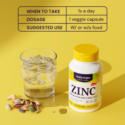 Healthy Origins Zinc Bisglycinate Chelate 50 mg, 120 Veggie Caps