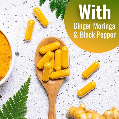 Vitamatic Turmeric Curcumin with Black Pepper, Ginger & Moringa – 120 Vegetarian Capsules