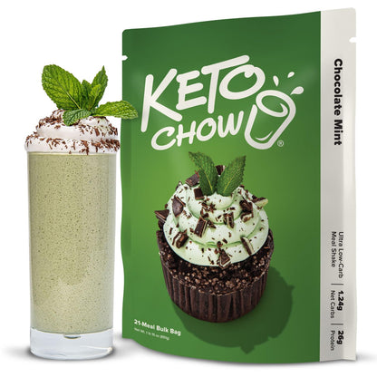 Keto Chow Chocolate Mint | Keto Meal Replacement Shake | Nutritionally Complete | Low Carb | Delicious Easy Meal Substitute | You Choose The Fat | 21 Meal Bulk Pack