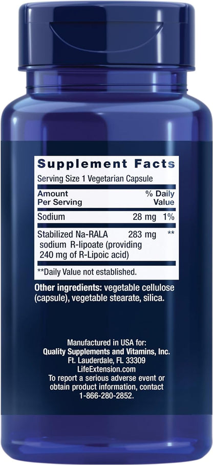 Life Extension Super R-Lipoic Acid – Healthy Aging, oxidative Stress Defense – with 240 mg of Active R-Form of R-Lipoic Acid – Gluten-Free – Non-GMO – Vegetarian – 60 Capsules | Active R-Form for Healthy Aging & Oxidative Stress Defense, 240 mg R-Lipoic A