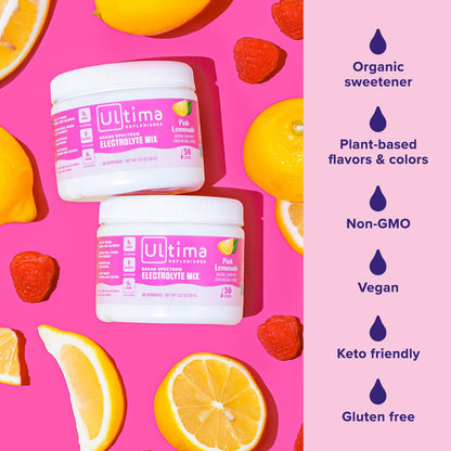 Ultima Replenisher Daily Electrolyte Drink Mix – Pink Lemonade, 30 Serving – Hydration
