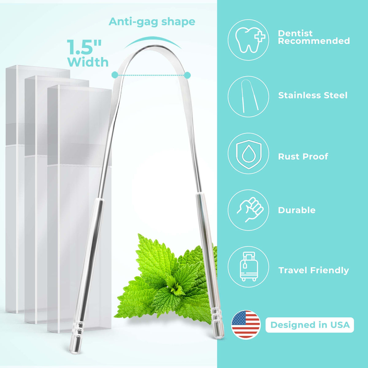 Mouthology Tongue Scraper for Adults, Stainless Steel Metal Tongue Scraper for Tongue
