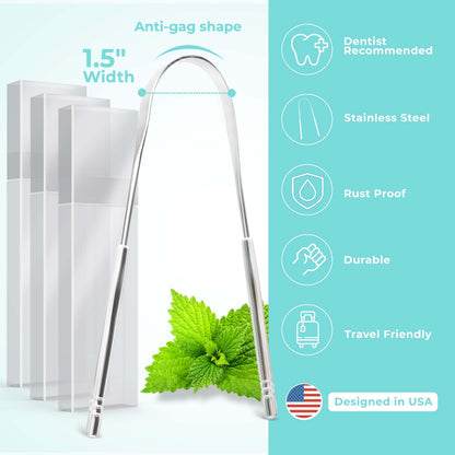 Mouthology Tongue Scraper for Adults, Stainless Steel Metal Tongue Scraper for Tongue
