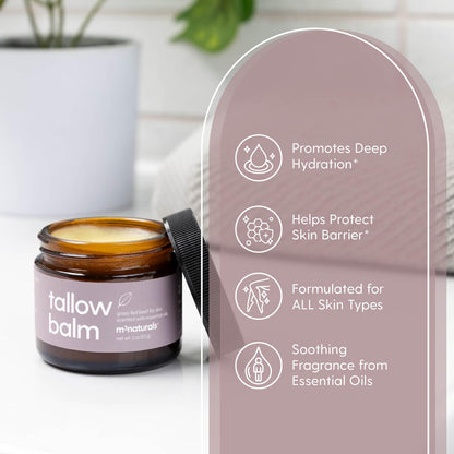 M3 Naturals Grass Fed Beef Tallow and Honey Balm for Face (Unscented, 2oz)