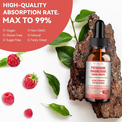 Potassium Magnesium Supplement Liquid Drops - High Absorption Potassium Supplement with Magnesium, Calcium, Vitamin D3 K2, Vegan, Non-GMO Potasio Support Leg Cramps, Bone, Muscle - 2 Fl oz