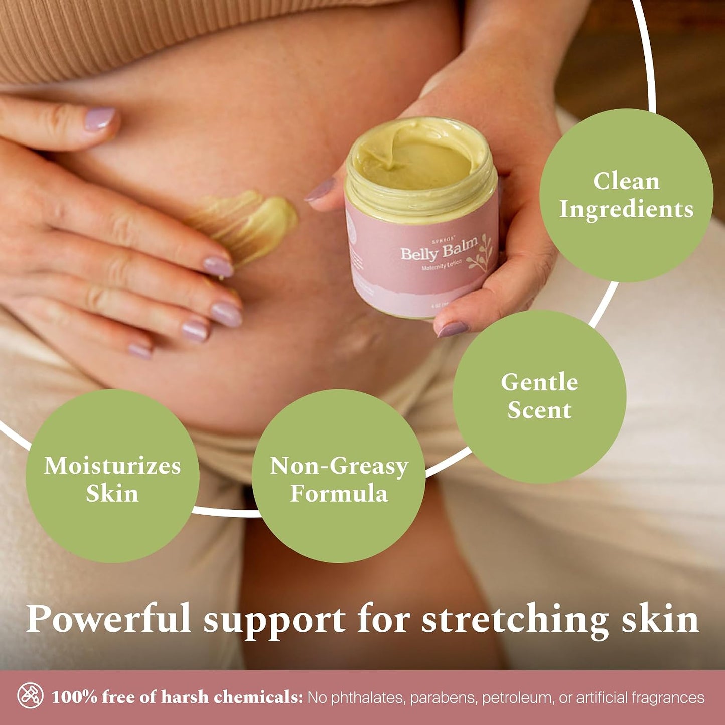 SPRIGS Belly Balm, 4 oz | Natural Moisturizing Cream for Pregnancy & Postpartum | Nourishing Body Butter for Dry Skin | Non-Greasy & Made with Relaxing Lavender Essential Oils & Soothing Cocoa Butter