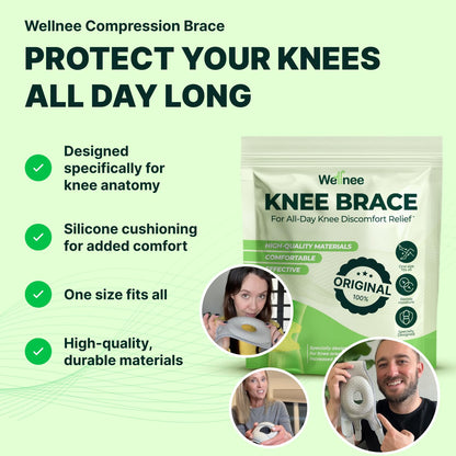 Wellnee Knee Brace with Silicone Padding - Wellknee Compression Sleeve for Men & Women - Joint Support that Massages & Boosts Circulation During Walking, Running & Exercise