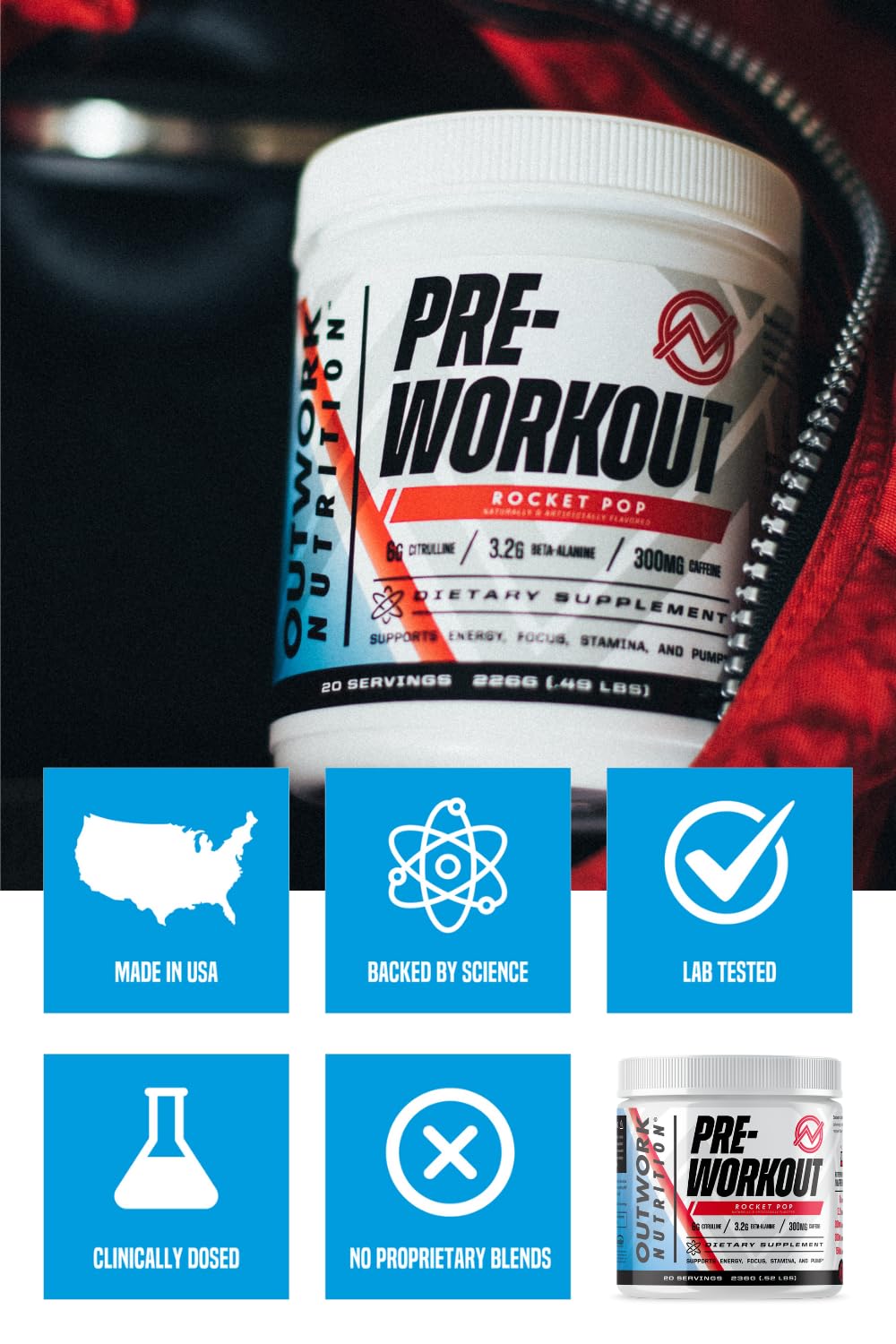 Outwork Nutrition Pre-Workout Supplement with Nootropics - Energy & Mental Focus