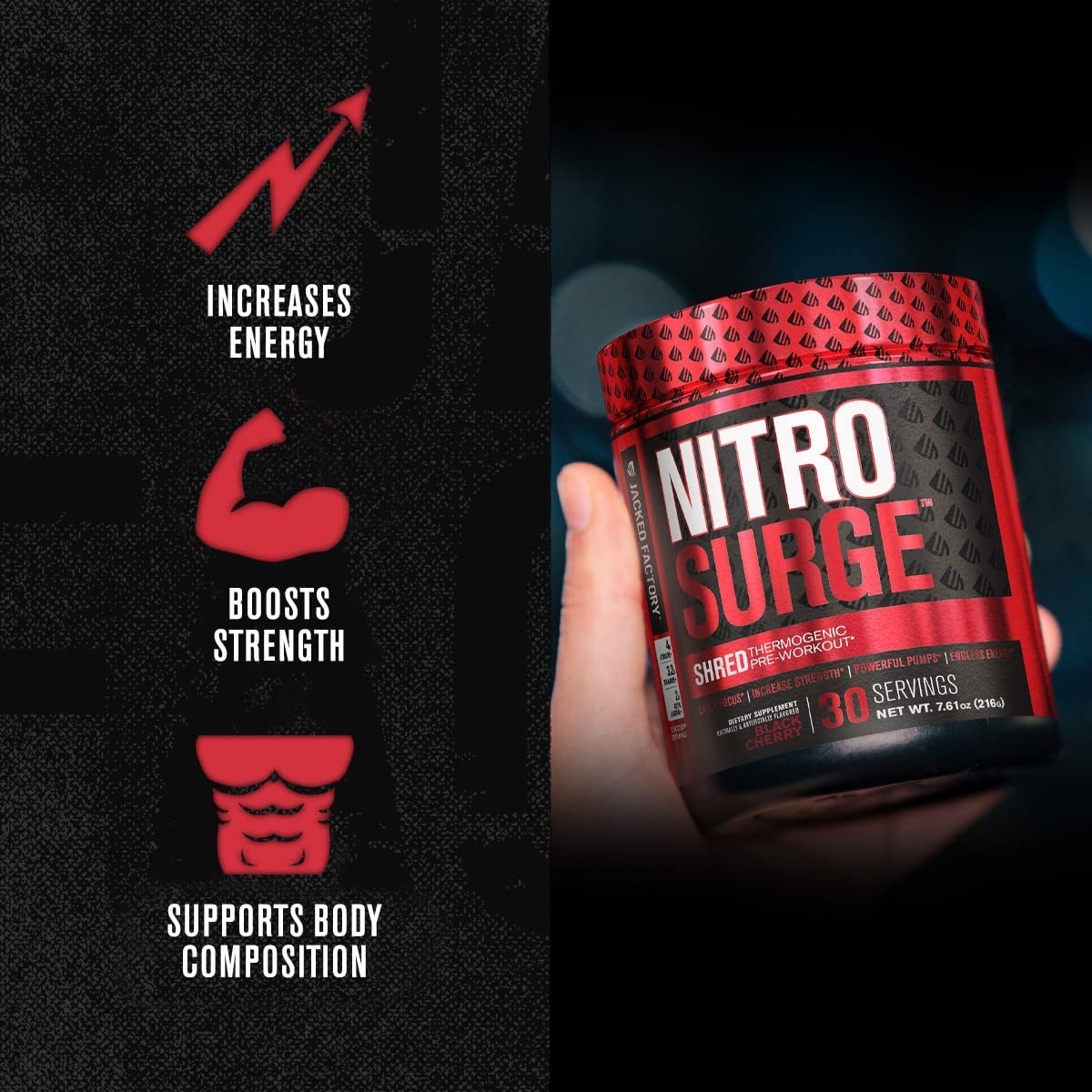 Jacked Factory NITROSURGE Shred Pre Workout Supplement - Energy