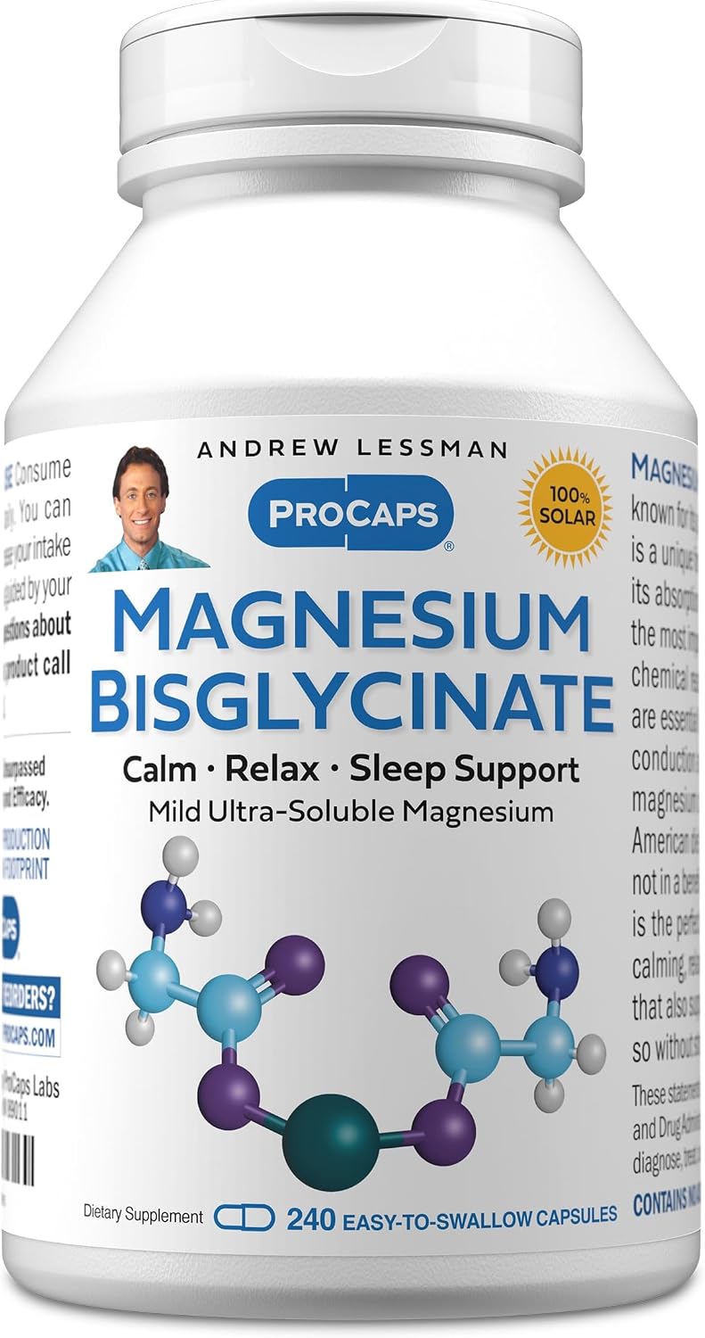 Andrew Lessman ProCaps Magnesium Bisglycinate, 240 Capsules | Magnesium bisglycinate providing gentle, highly bioavailable magnesium in convenient easy-to-swallow capsules.