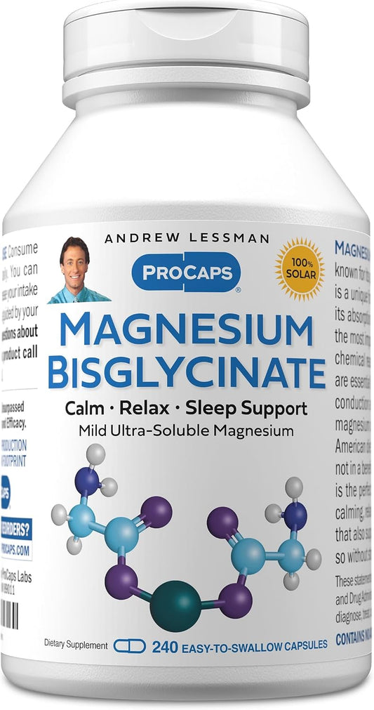 Andrew Lessman ProCaps Magnesium Bisglycinate, 240 Capsules | Magnesium bisglycinate providing gentle, highly bioavailable magnesium in convenient easy-to-swallow capsules.