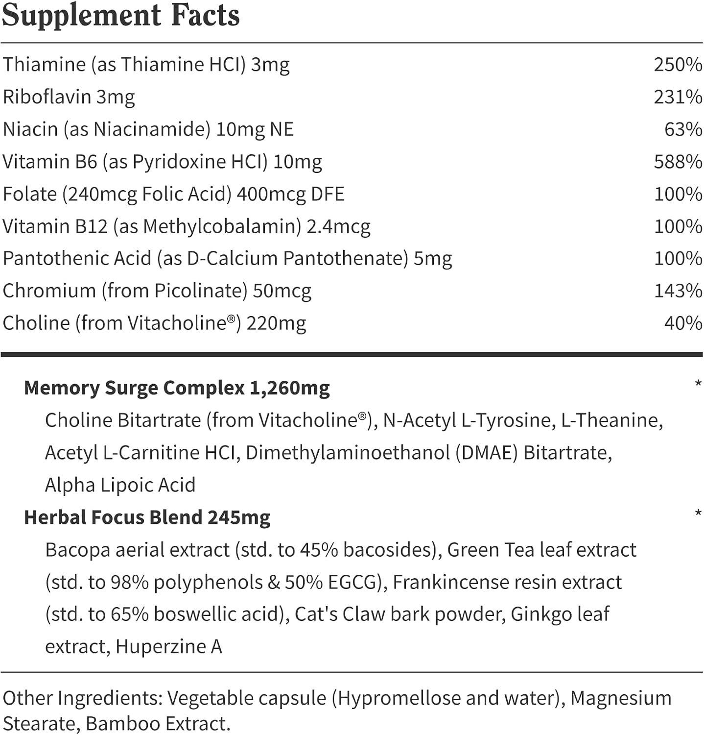 Snap Supplements Brain Booster Nootropics Supplement, 60 Vegan Capsules | Bacopa Extract, Huperzine A, Vitacholine, Ginkgo Biloba, Gluten-Free, Non-GMO, Free of Major Allergens
