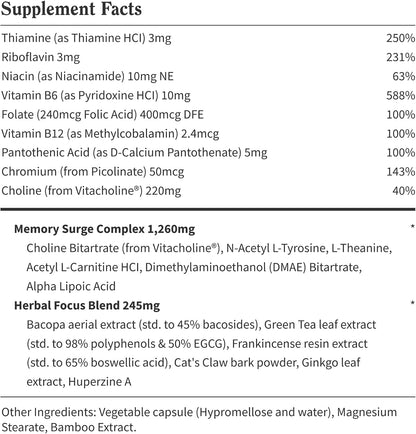 Snap Supplements Brain Booster Nootropics Supplement, 60 Vegan Capsules | Bacopa Extract, Huperzine A, Vitacholine, Ginkgo Biloba, Gluten-Free, Non-GMO, Free of Major Allergens