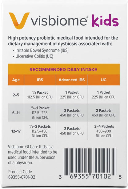 Visbiome® GI Care Kids Probiotic, 225B CFU, Wild Berry, 30 Packets | Original De Simone Formulation®, Multi-Strain, Refrigerated Probiotics, Low FODMAP Certified, Dye-Free, Made in USA