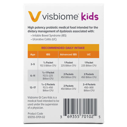 Visbiome® GI Care Kids Probiotic, 225B CFU, Wild Berry, 30 Packets | Original De Simone Formulation®, Multi-Strain, Refrigerated Probiotics, Low FODMAP Certified, Dye-Free, Made in USA