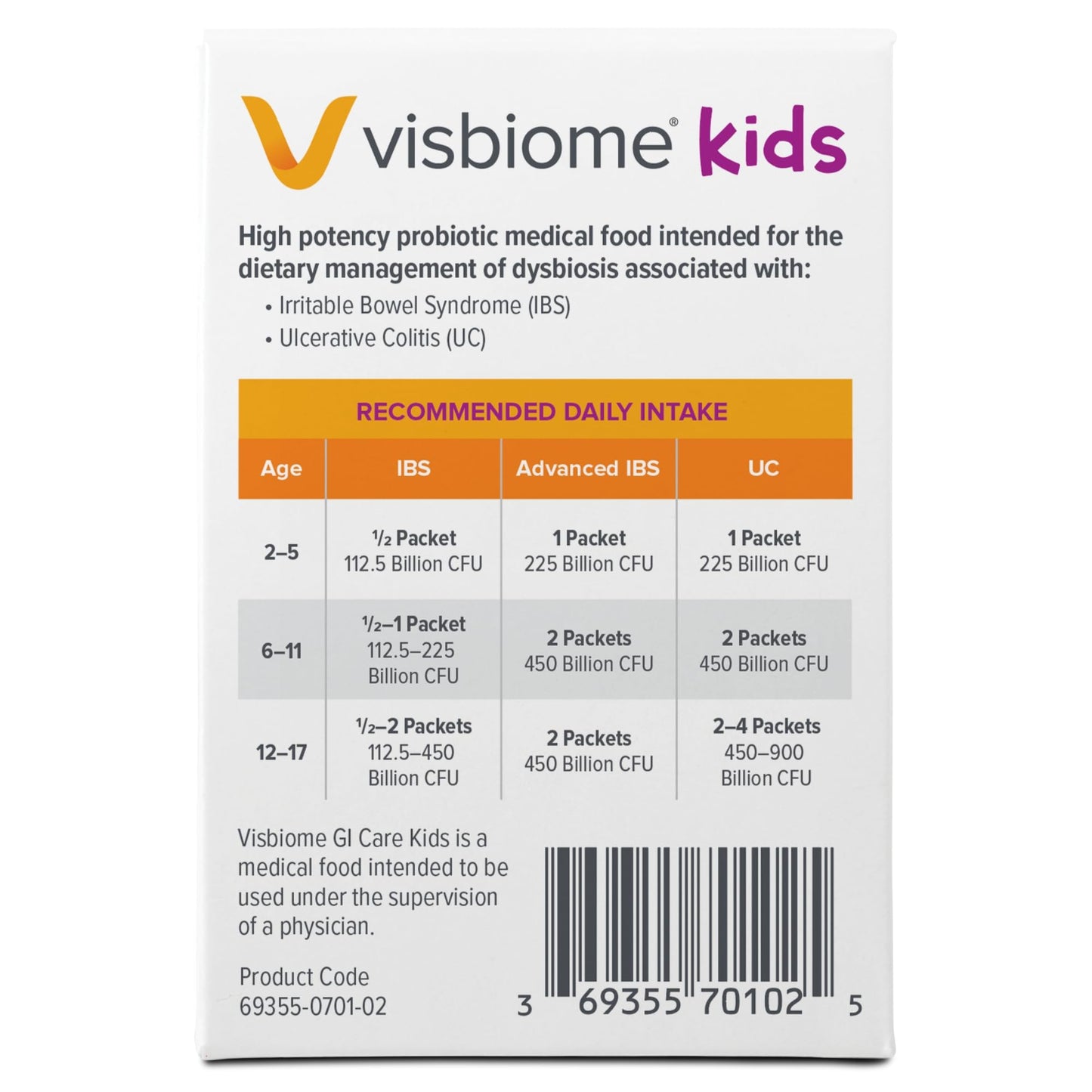 Visbiome® GI Care Kids Probiotic, 225B CFU, Wild Berry, 30 Packets | Original De Simone Formulation®, Multi-Strain, Refrigerated Probiotics, Low FODMAP Certified, Dye-Free, Made in USA