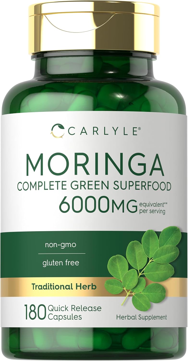 Carlyle Moringa Oleifera Supplement | 180 Capsules | Complete Green Superfood for Women and Men | From Moringa Leaf Powder | Non-GMO and Gluten Free