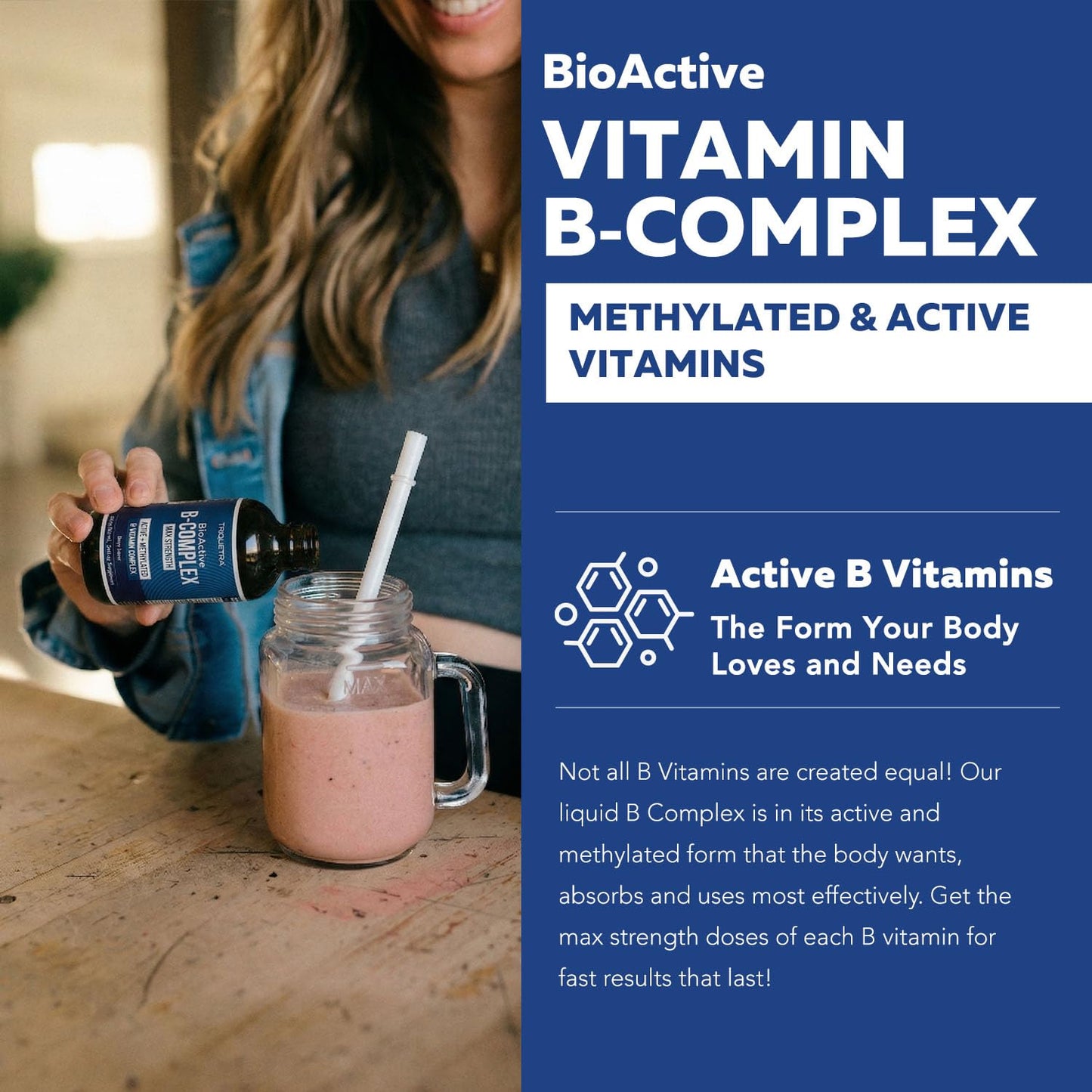 BioActive Vitamin B Complex - Blood Stream Ready, Methylated B Complex - Featuring Methylfolate, 3 BioActive Forms of B12, BenfoPure® B1 & Pantesin® B5 - 12 B Vitamins in Clinical Doses - 60 Servings