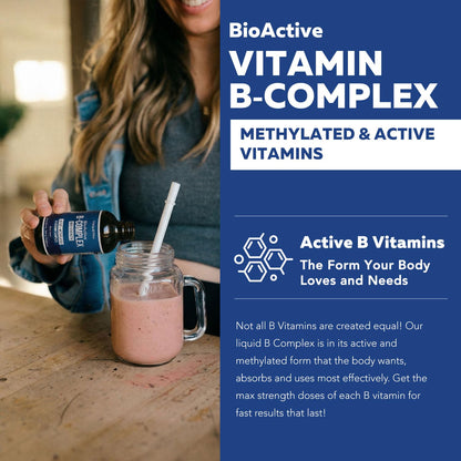 BioActive Vitamin B Complex - Blood Stream Ready, Methylated B Complex - Featuring Methylfolate, 3 BioActive Forms of B12, BenfoPure® B1 & Pantesin® B5 - 12 B Vitamins in Clinical Doses - 60 Servings