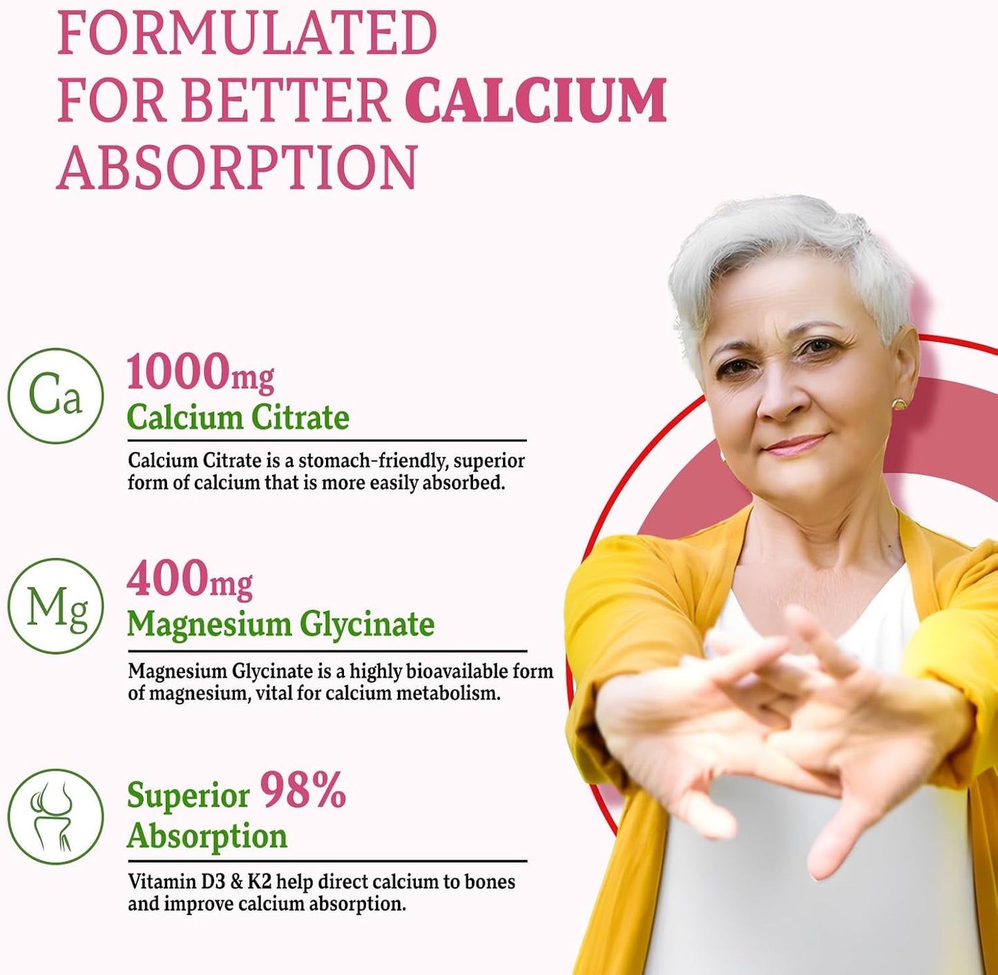 Calcium Magnesium Zinc Gummies with Vitamin D3 & K2, Calcium Gummies for Muscles, Women & Men, Raspberry Flavor - 60 Count