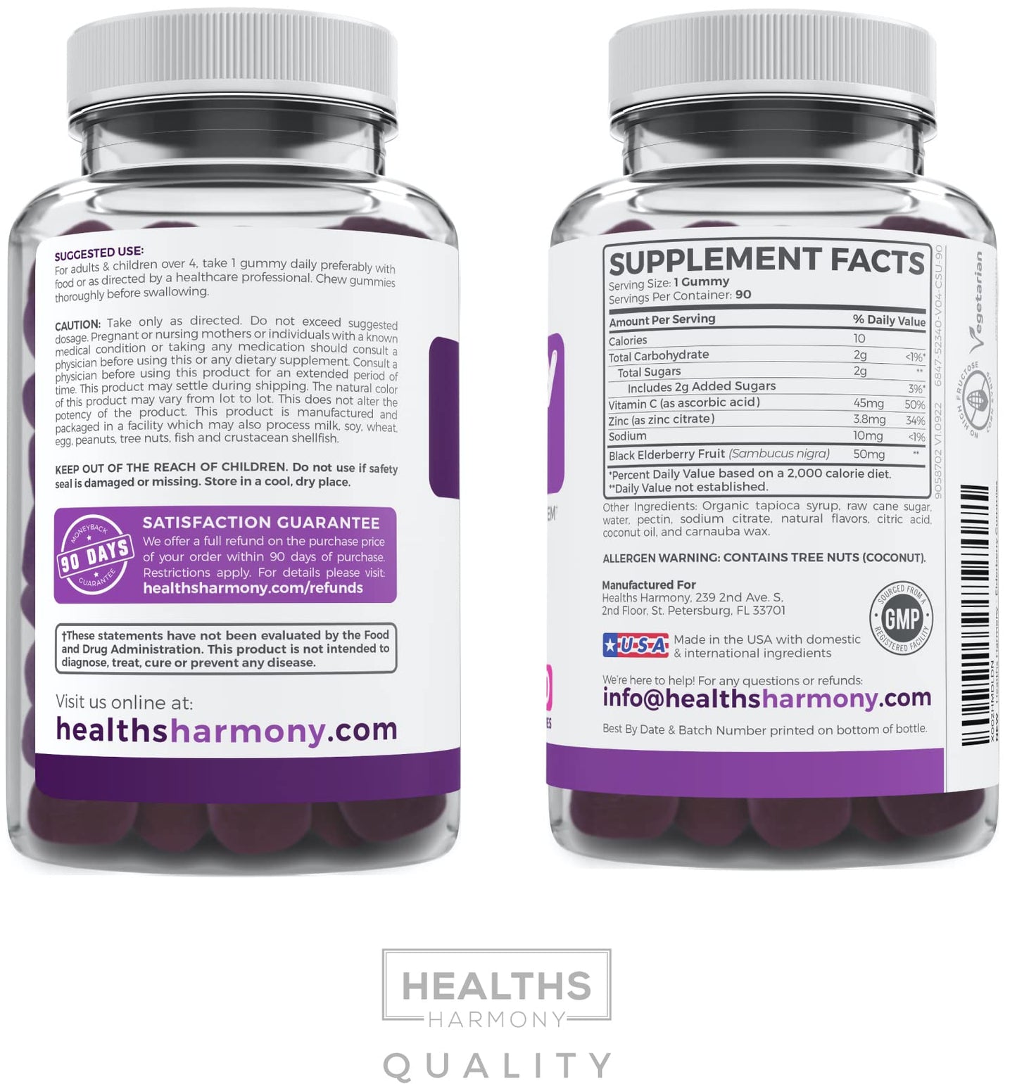 Vegan Sambucus Elderberry Gummies for Adults - Black Elderberry Vitamin C and Zinc Gummies for Daily and Seasonal Wellness - Delicious and Nutritious Immune Support Gummy (1 Month Supply)