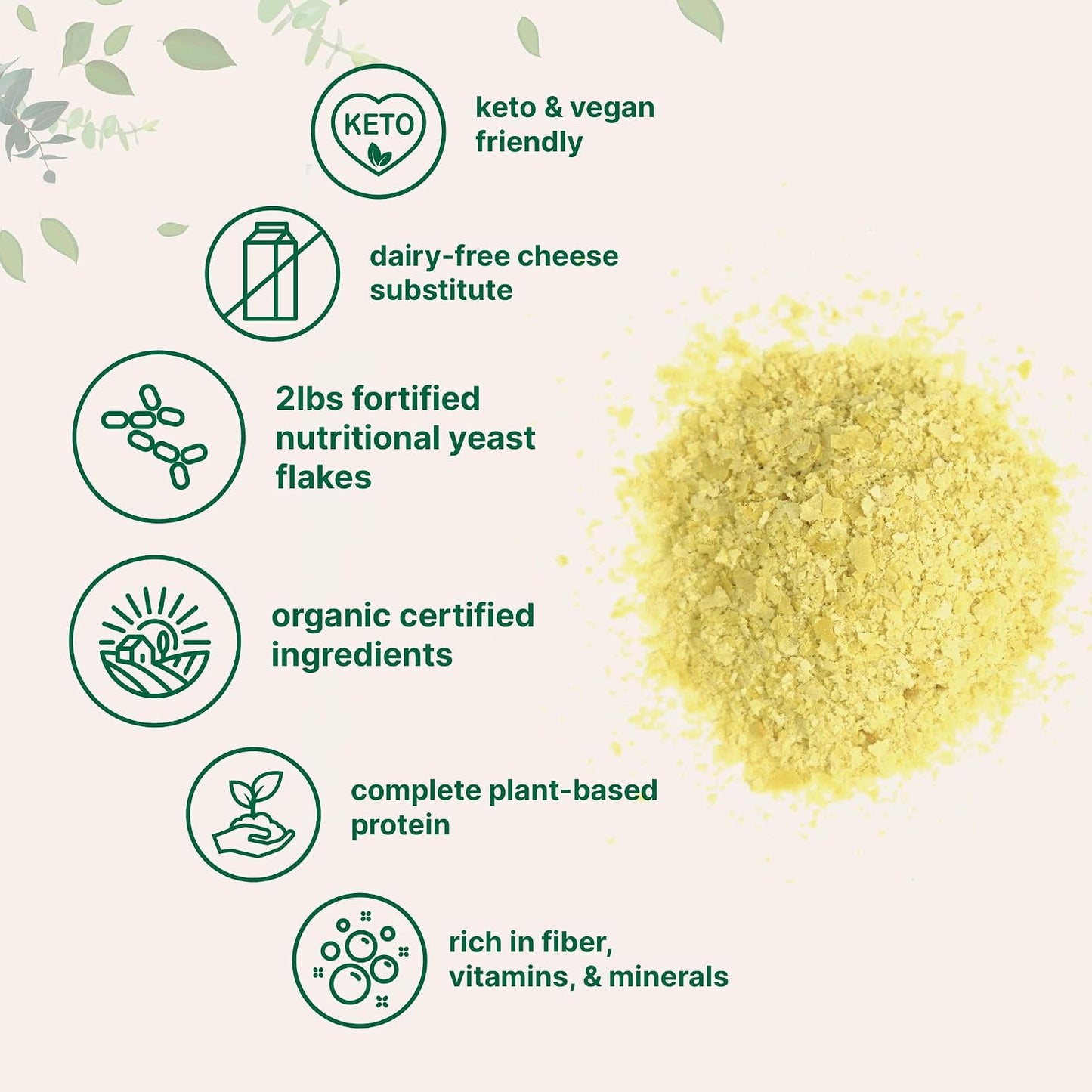 Micro Ingredients Organic Fortified Nutritional Yeast Flakes, 2lb (32oz) | Rich in Vegan Protein, B Vitamins, & Beta-Glucans | Keto Friendly, Dairy Free Cheese Substitute, Non-GMO, Gluten Free