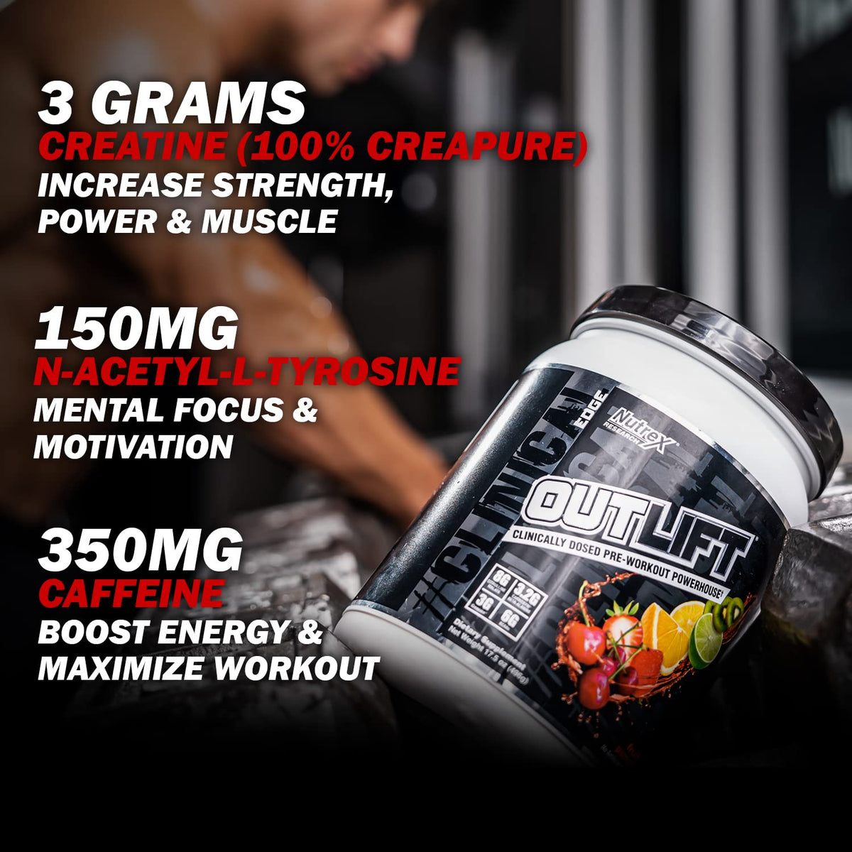 Nutrex Outlift Clinically Dosed Pre Workout Powder with Creatine, 8G Citrulline, BCAA