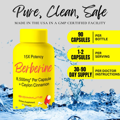 BioImmune Berberine Supplement Synergistically Enhanced Potency, Ceylon Cinnamon for Enhanced Absorption & Synergistic Effects for Healthy Levels