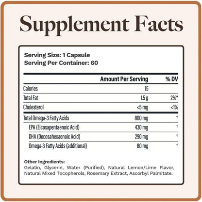 Utzy Naturals Omega-3 Fish Oil | Natural Lemon Flavor | 60 Softgels