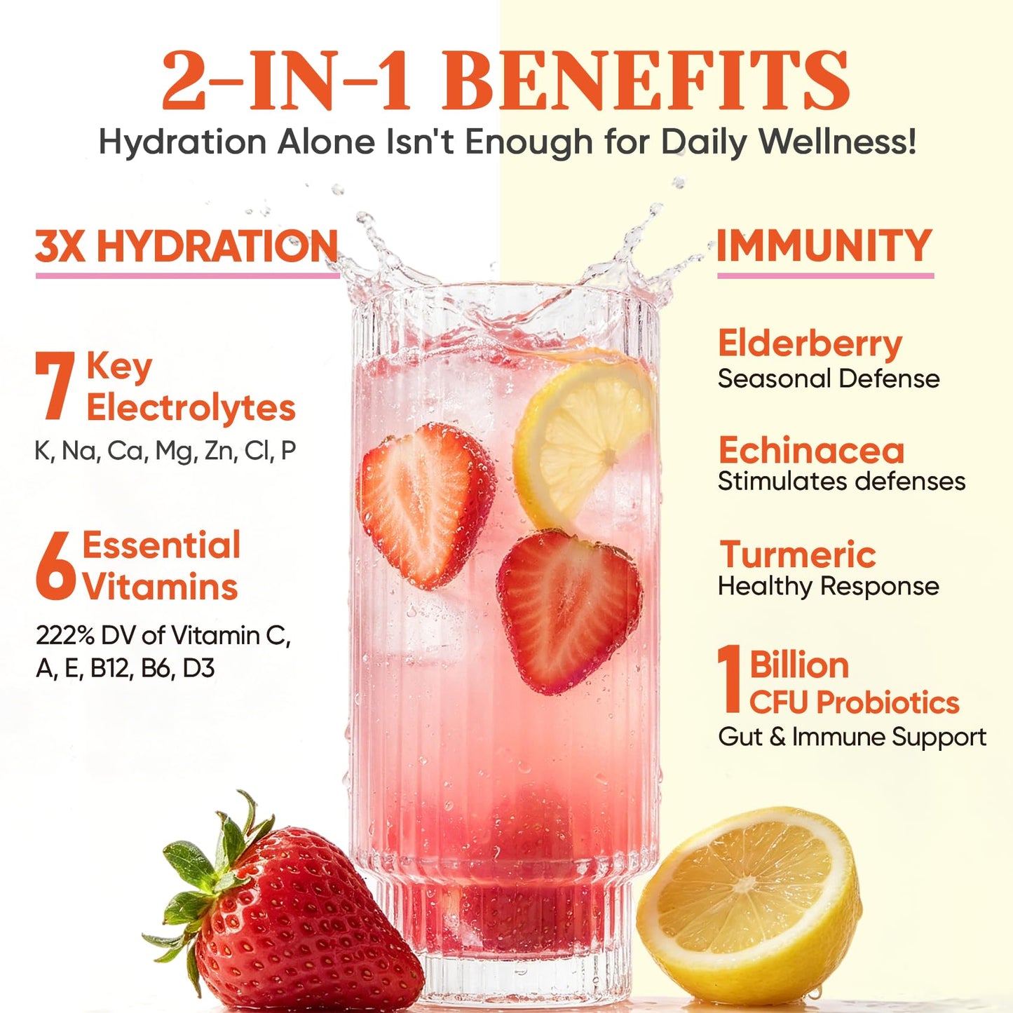 Venture Pal Sugar Free Hydration Packets+Immune-Liquid Daily IV Drink Mix | Electrolyte Powder with 7 Electrolytes & 6 Vitamins, Probiotics + Elderberry | Non-GMO, Keto Friendly, Vegan | 16 Sticks