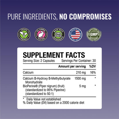 Approved Science HMB - 1500mg High Potency HMB Supplement with Calcium & BioPerine for Absorption - Muscle Health & Exercise Performance - 60 Vegan Capsules - 1 Month Supply