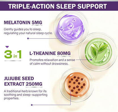 Melatonin 5mg Supplement with L-Theanine & Jujube Seed Extract, Support Sleep & Relaxation, Vegan, Non-GMO, 60 Capsules