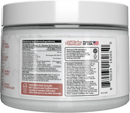 EHP Labs OxyGlow Marine Collagen Peptides Powder, Unflavored, 30 Servings | Hydrolyzed For Fast Absorption. Supports Skin Elasticity & Firmness, Stronger Hair And Faster Nail Growth. Mixes Clear.