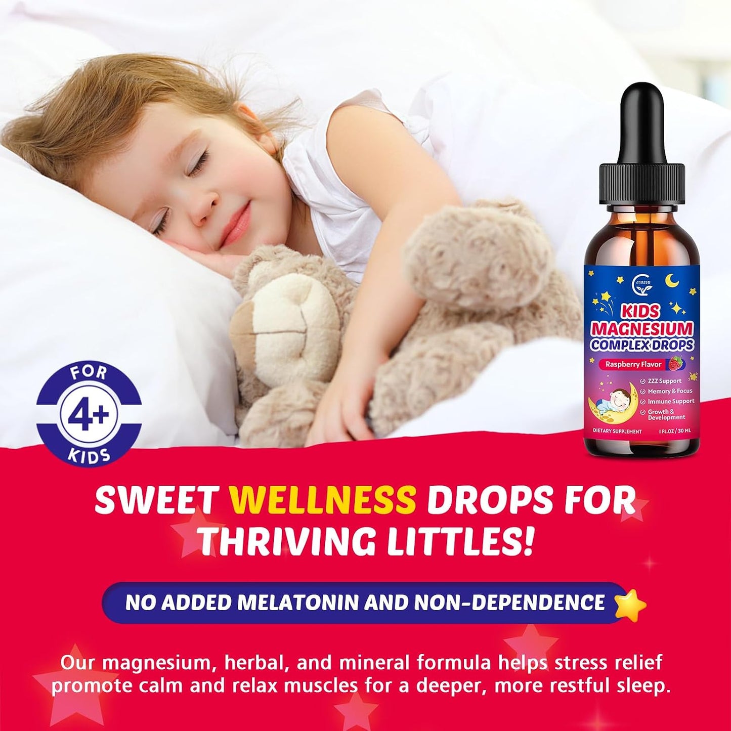 Magnesium Glycinate Liquid for Kids with L-Theanine, Omega-3 | Vitamin D3, K2, Zinc, Kids Magnesium Liquid Drops for Sleep & Calm, Brain, Bone, Sugar Free, Raspberry Flavor, 2 Bottles