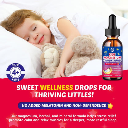 Magnesium Glycinate Liquid for Kids with L-Theanine, Omega-3 | Vitamin D3, K2, Zinc, Kids Magnesium Liquid Drops for Sleep & Calm, Brain, Bone, Sugar Free, Raspberry Flavor, 2 Bottles