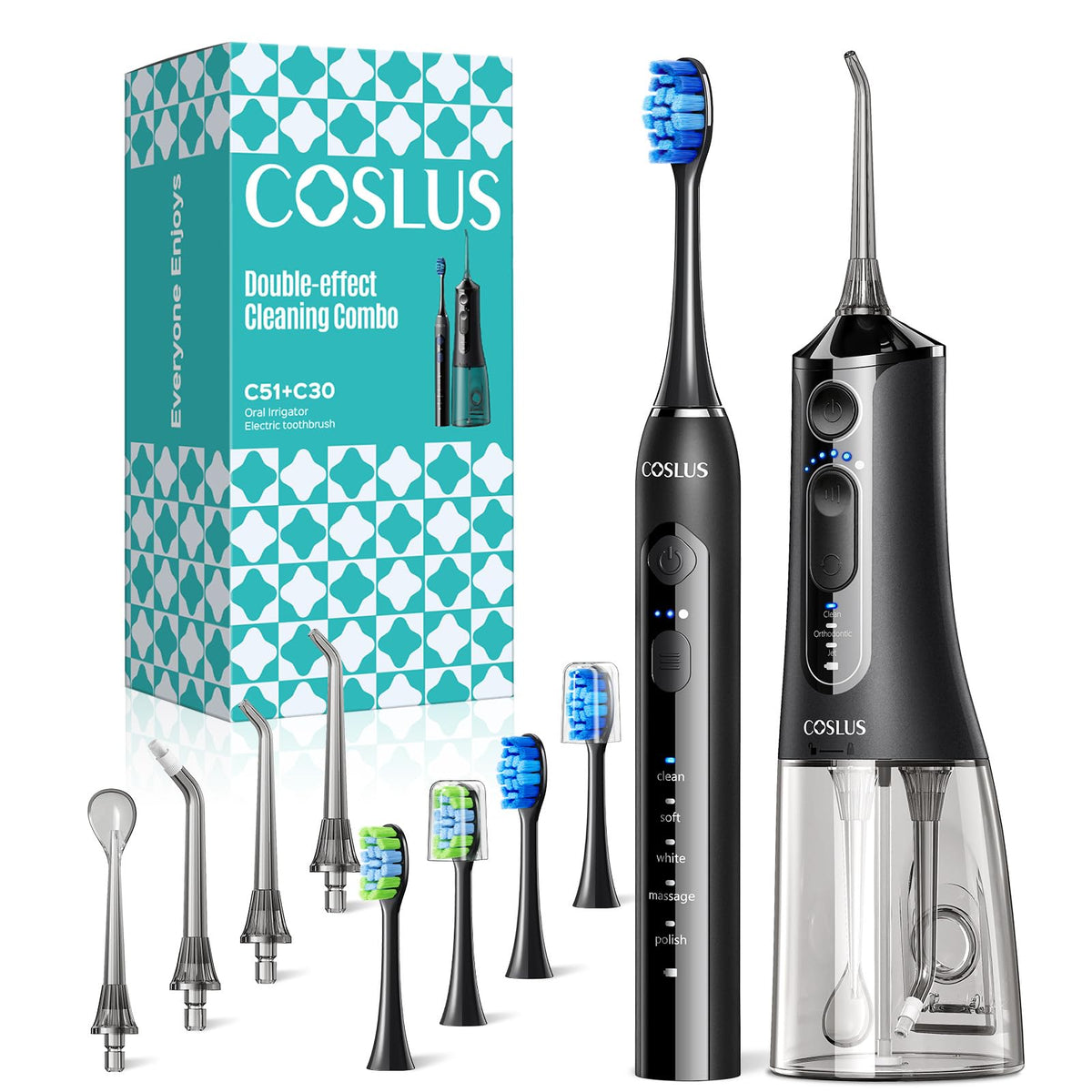 COSLUS C51C30 Water Flosser Electric Toothbrush Combo, Pink Oral Clean Kit
